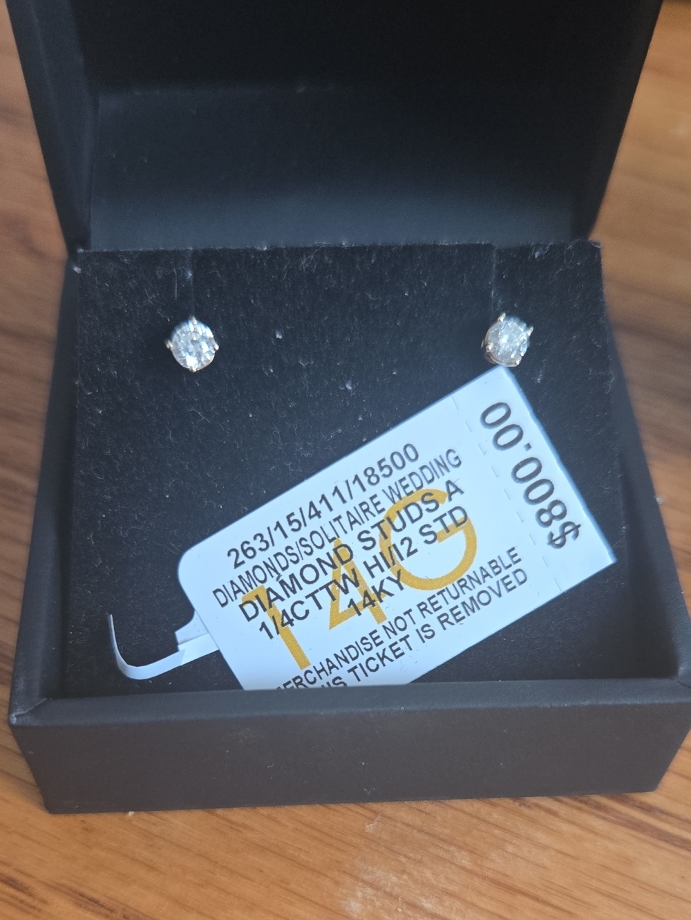 Diamond Stud Solitaire Earrings - Clear/Gold